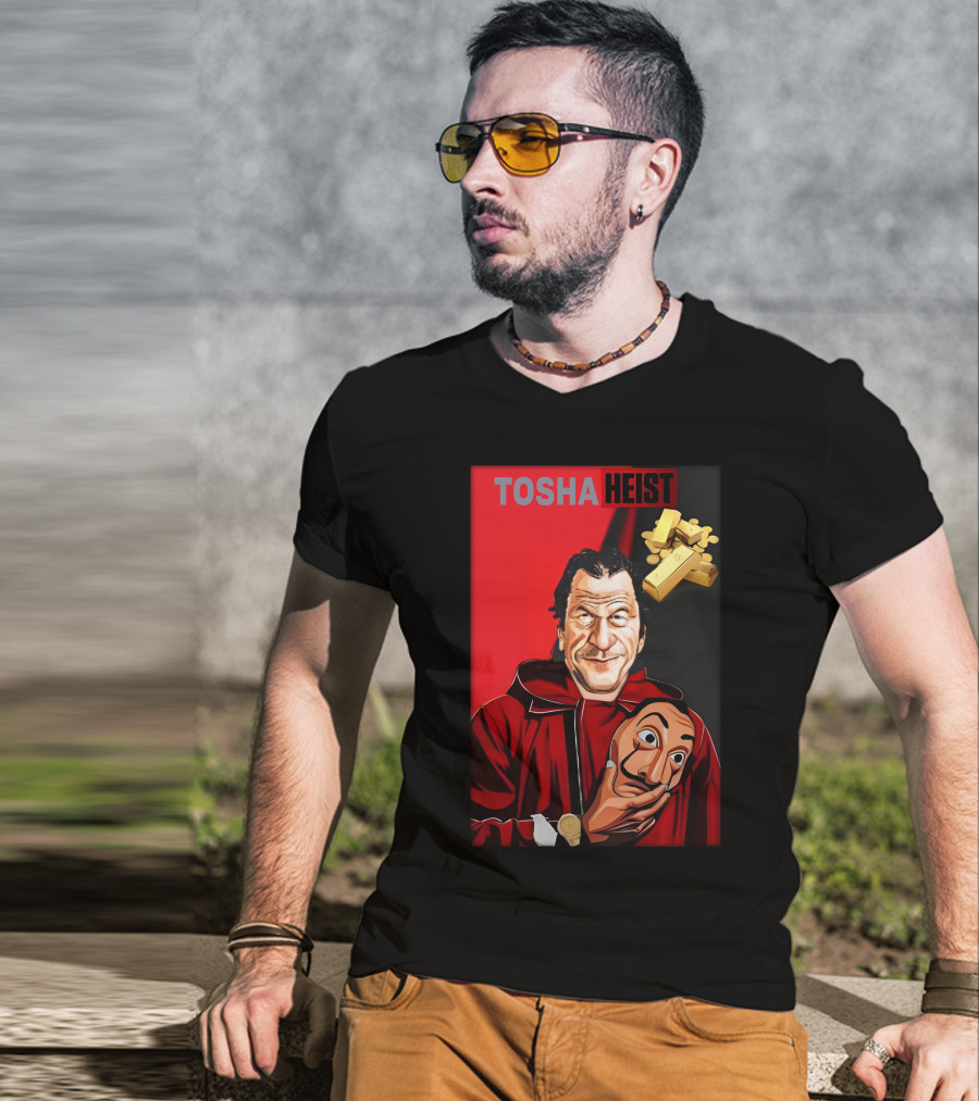 Tosha Heist Garb House Masked Figure With Gold Bars T-Shirt