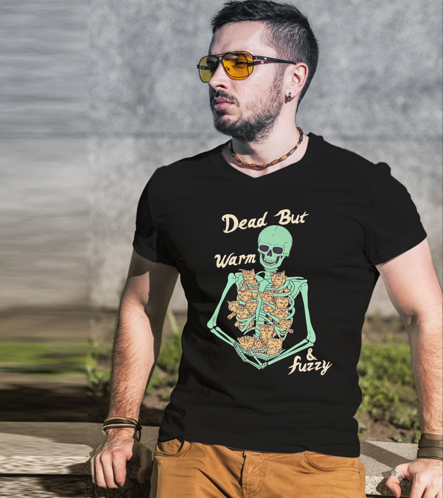 Dead But Warm Fuzzy Skeleton Cats Hugging Bones T-Shirt