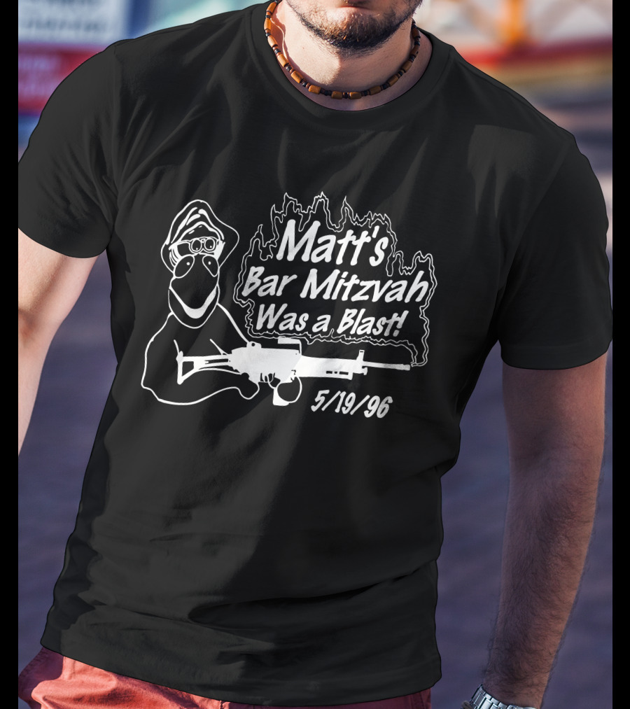 Matt's Bar Mitzvah Was A Blast 5/19/96 With Cartoon Figure And Weapon T-Shirt