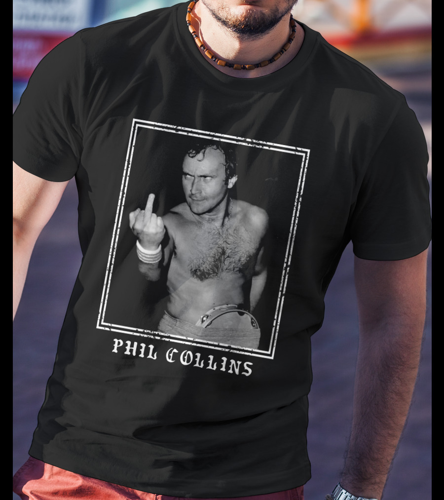 Phil Collins Middle Finger Black And White Image T-Shirt