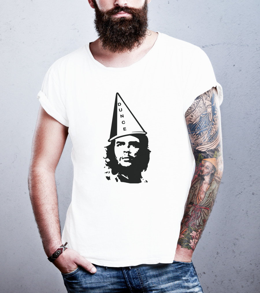 Dunce Guevara Satirical Design With Iconic Figure Wearing Dunce Cap T-Shirt