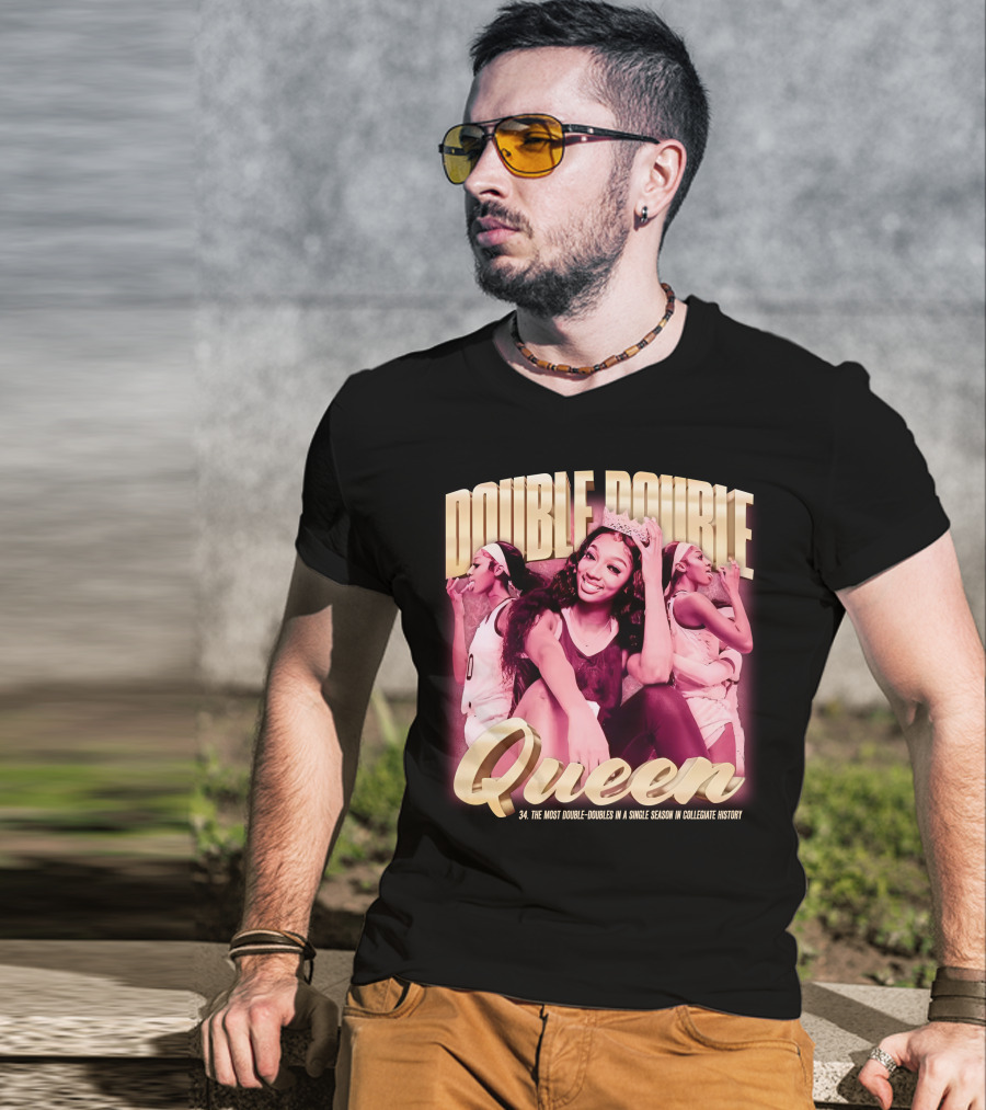 Angel Reese Double-Double Queen 34 Most Double-Doubles In A Single Season In Collegiate History T-Shirt