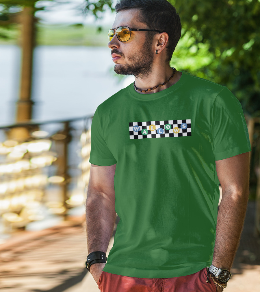 Wallows Checkered Pattern Green Background T-Shirt