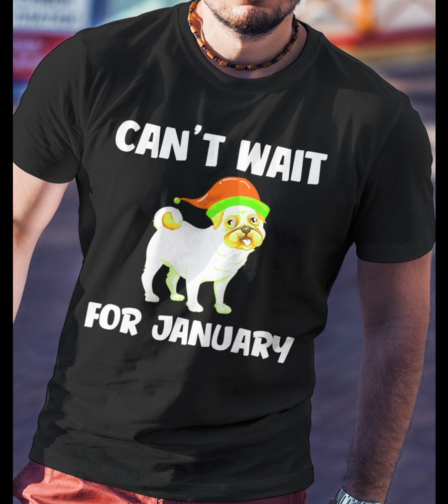 Can't Wait For January Pug IN Festive Hat T-Shirt