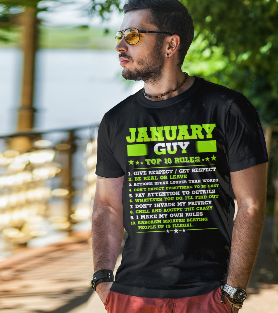Cool January Guy Top 10 Rules Birthday T-Shirt