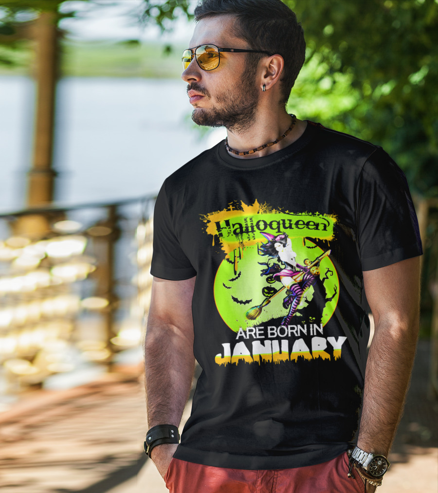 Halloqueen Witch Are Born In January Halloween Birthday T-Shirt