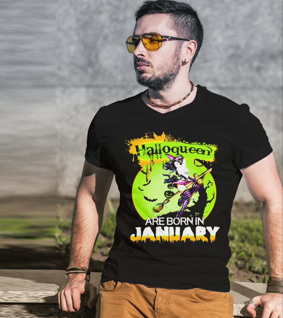 Halloqueen Witch Are Born In January Halloween Birthday T-Shirt