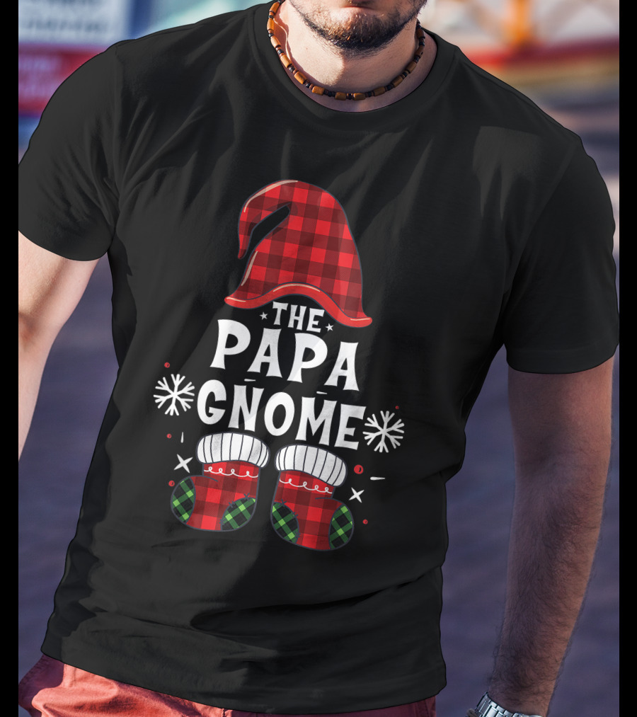 Papa Gnome Buffalo Plaid Christmas Family Matching T-Shirt