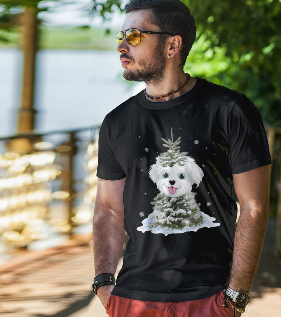 Maltipoo Christmas Tree Funny Snow Holiday Gifts T-Shirt