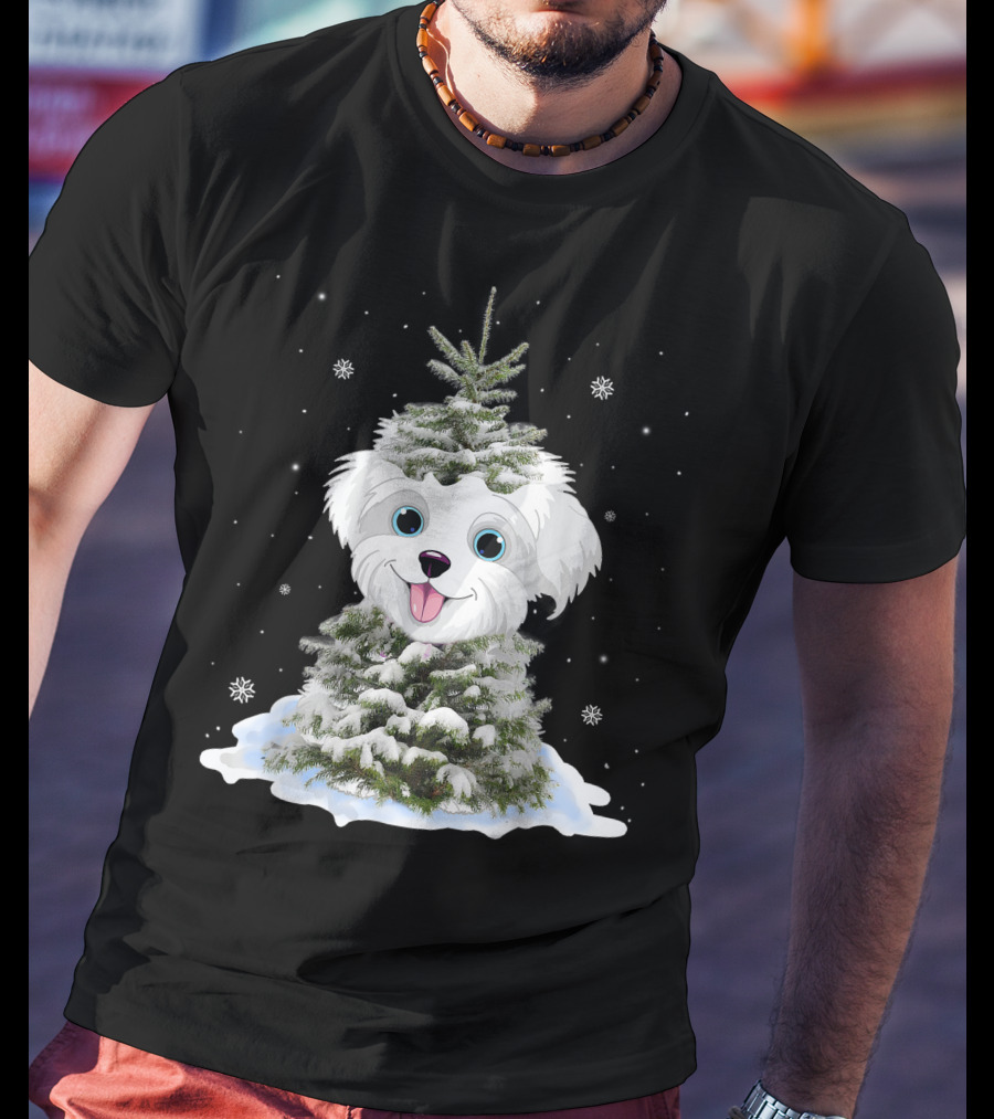Maltipoo Christmas Tree Funny Snow Holiday Gifts T-Shirt