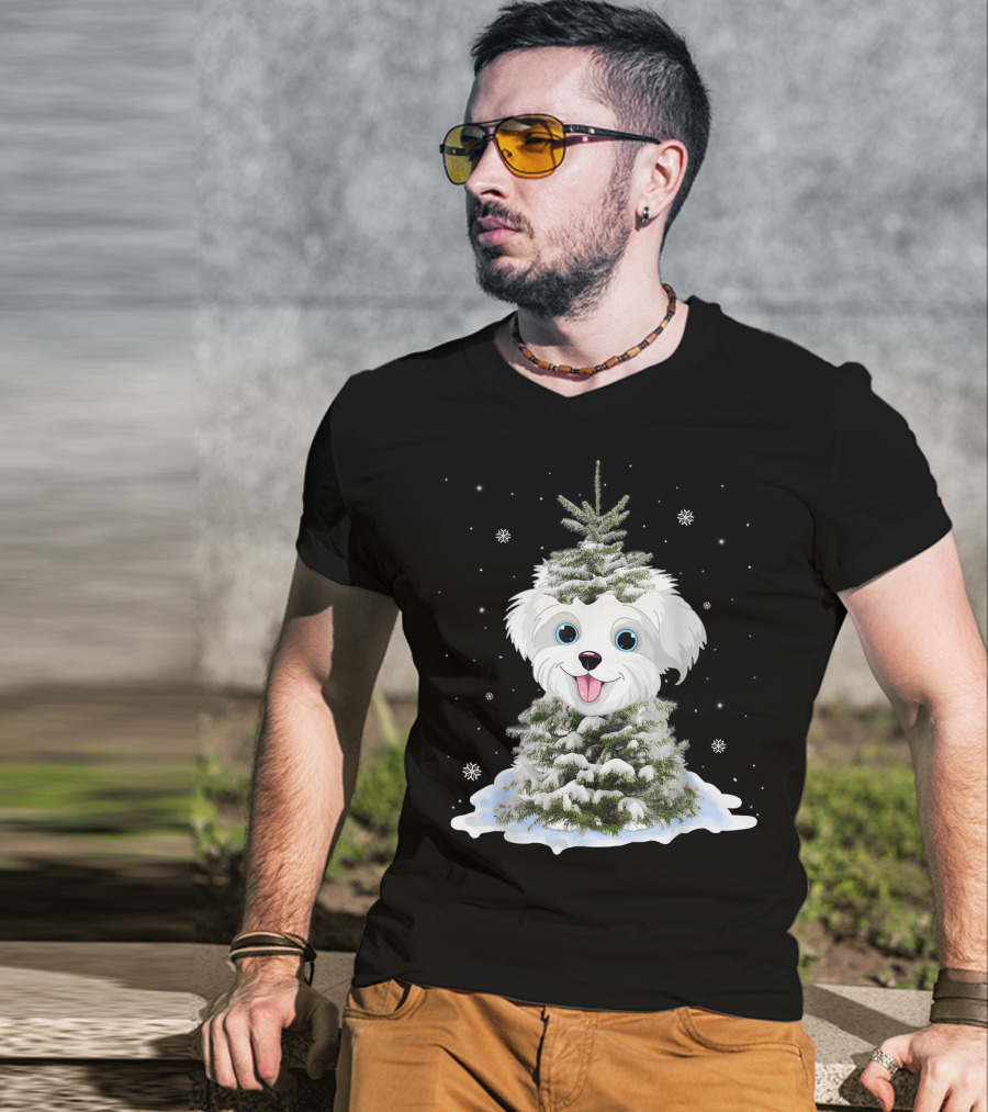 Maltipoo Christmas Tree Funny Snow Holiday Gifts T-Shirt