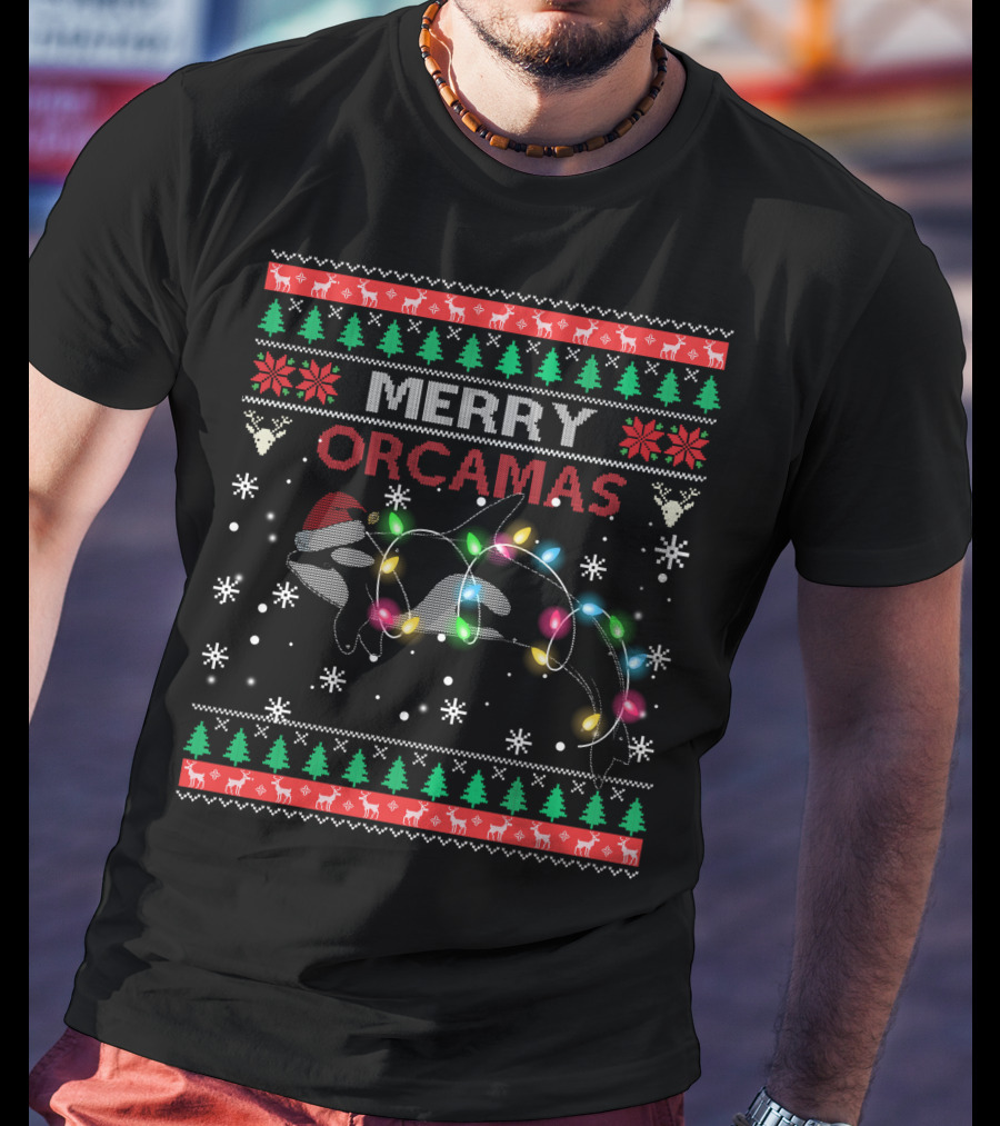 Merry Orcamas Santa Claus Killer Whale Ugly Xmas T-Shirt