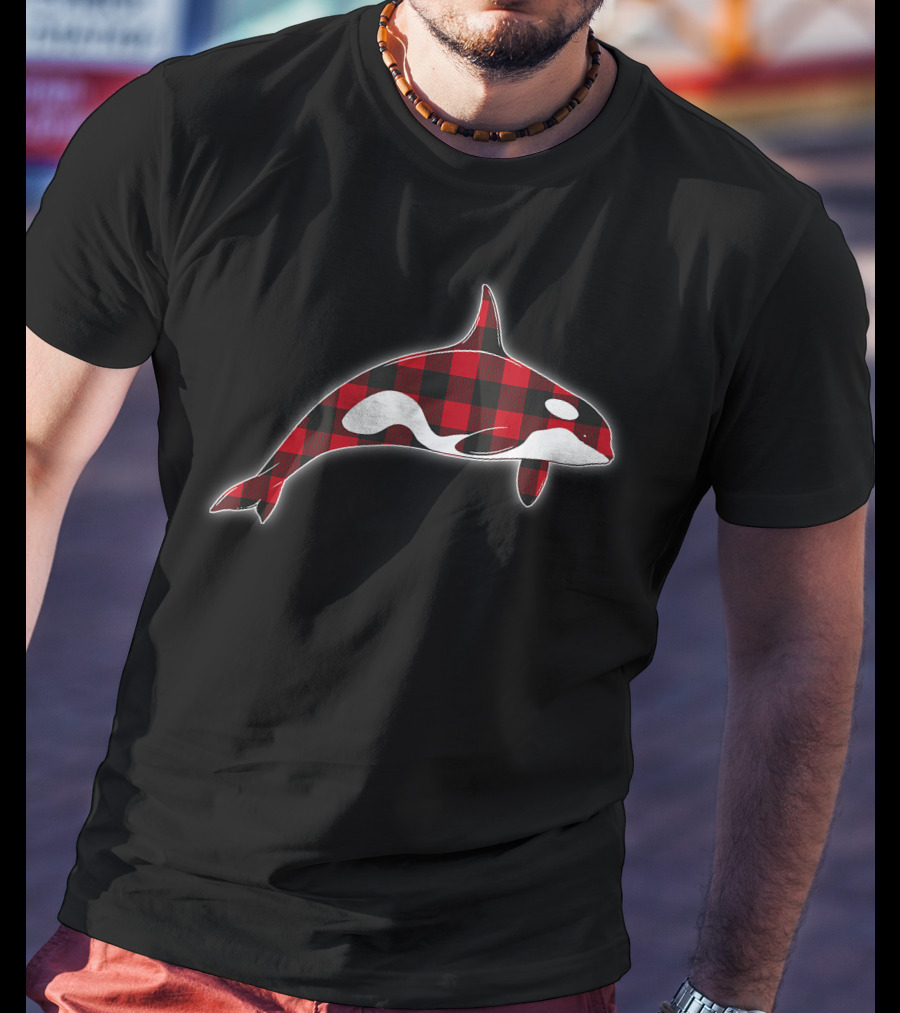 Red Plaid Orca Whales Lover Holiday Matching Family Christmas T-Shirt