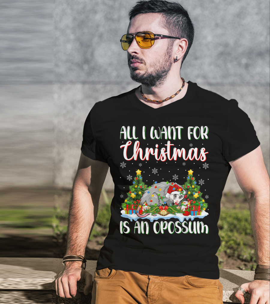 All I Want For Christmas Is An Opossum Xmas Lighting Santa T-Shirt