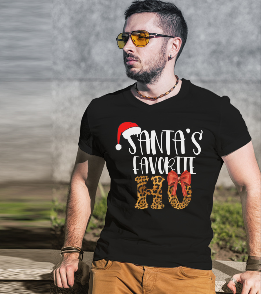 Santa's Favorite Ho Cheetah Print Christmas Holiday T-Shirt