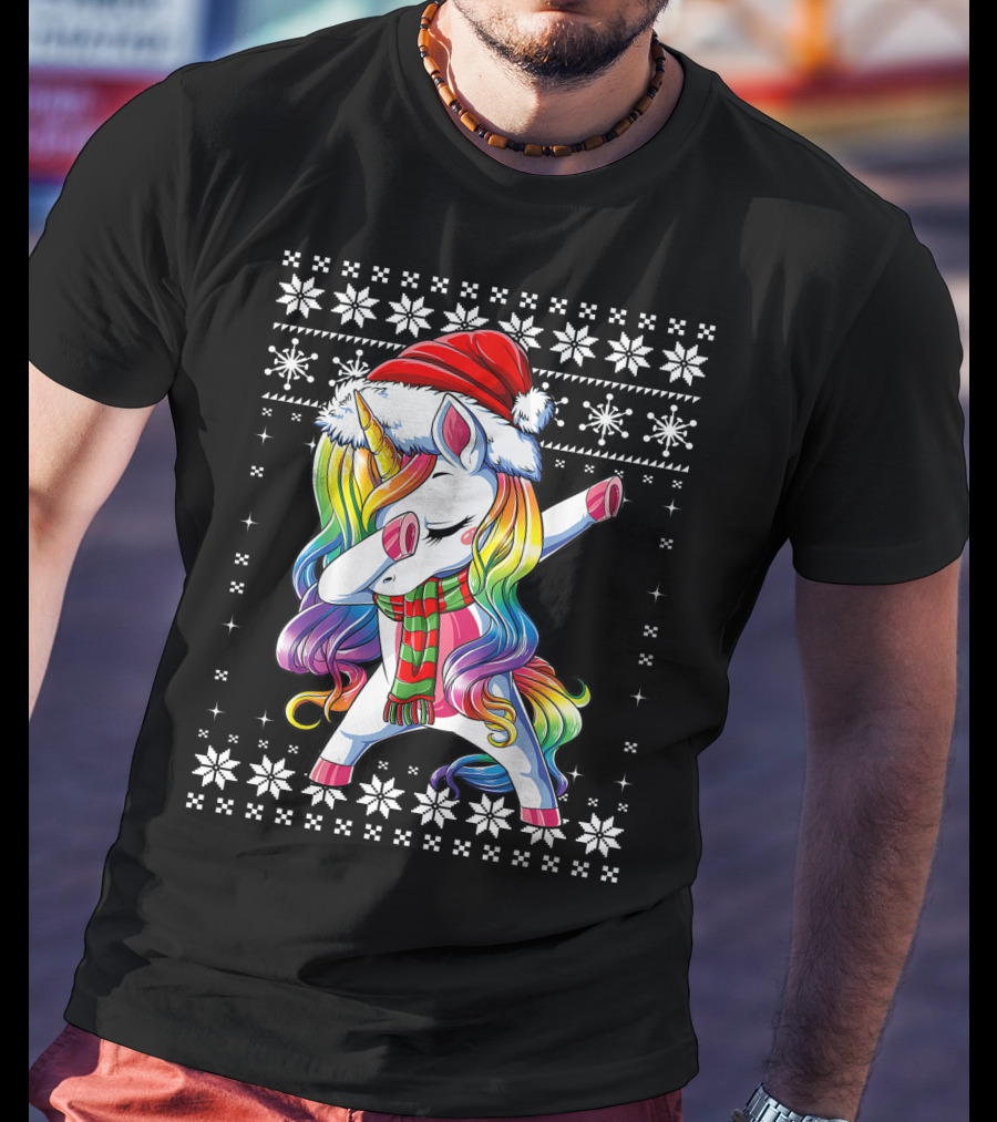 Unicorn Dabbing Santa Christmas T-Shirt
