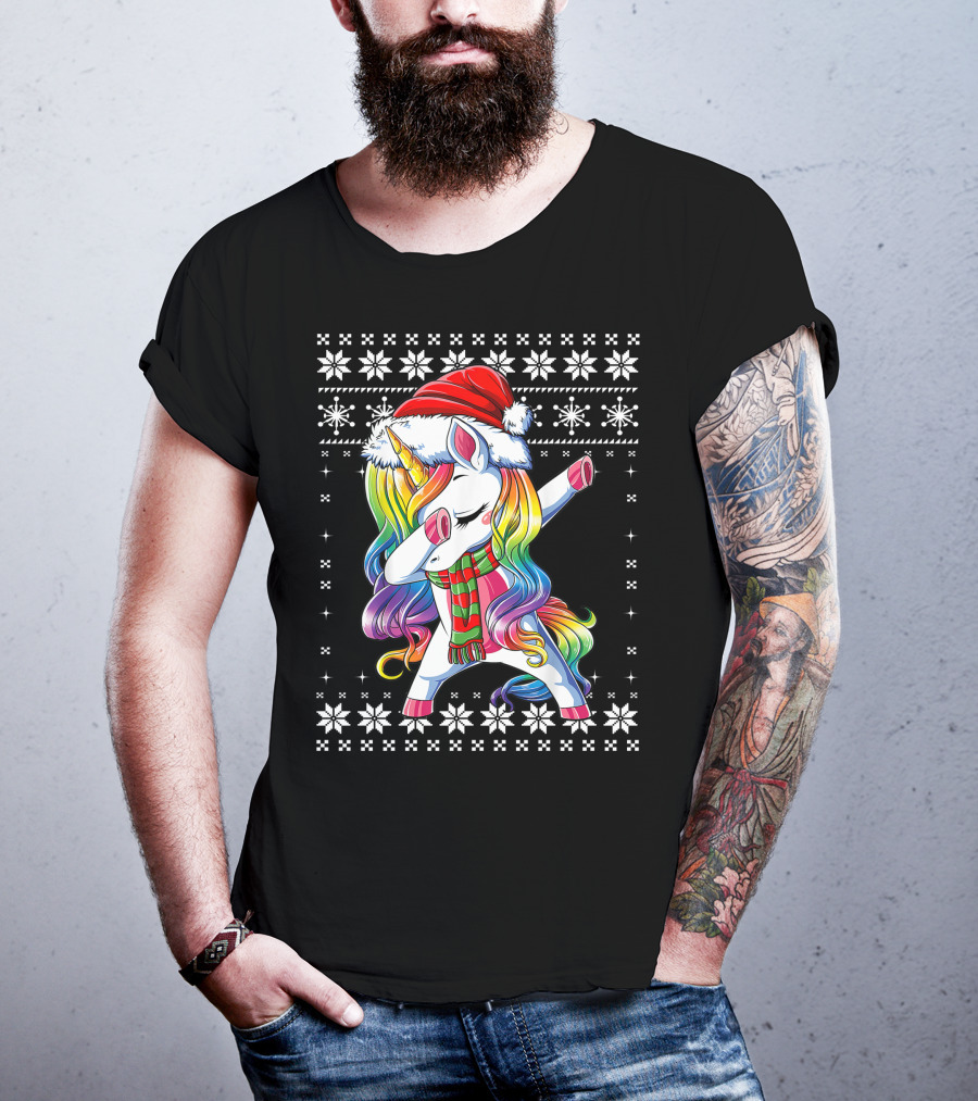 Unicorn Dabbing Santa Christmas T-Shirt