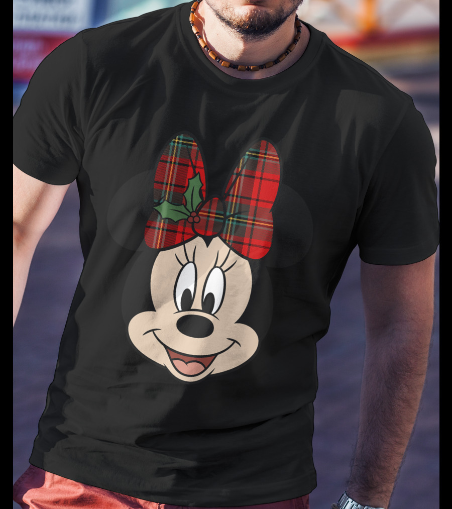 Minnie Mouse Red Plaid Bow With Holly Disney T-Shirt
