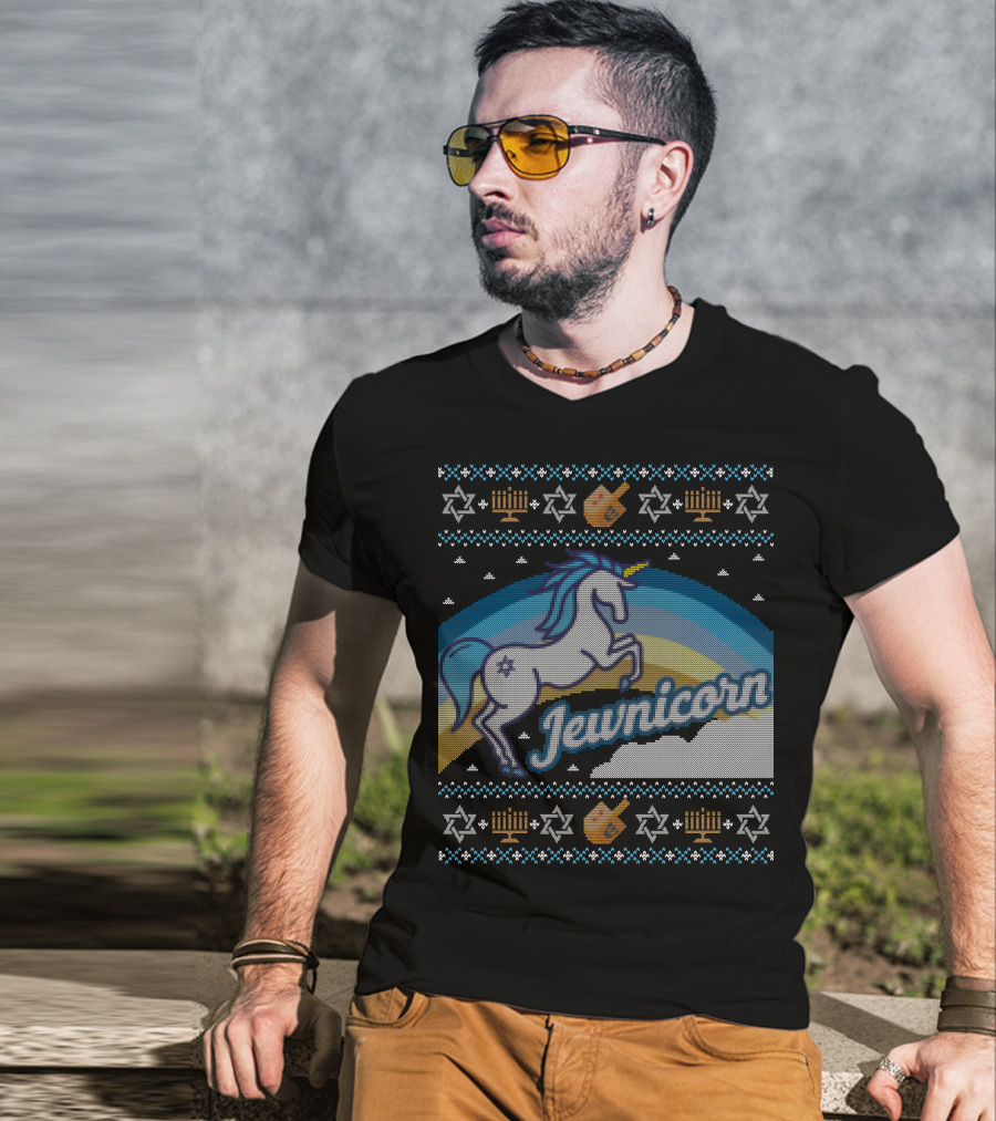Jewnicorn Hanukkah Festive Unicorn With Menorah And Dreidel T-Shirt