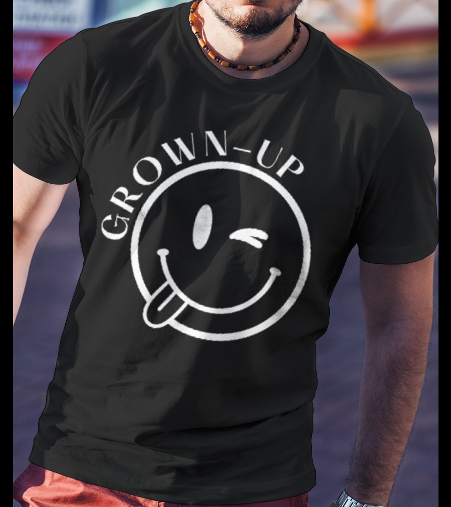 Grown-Up Winking Smiley Face Playful Expression T-Shirt