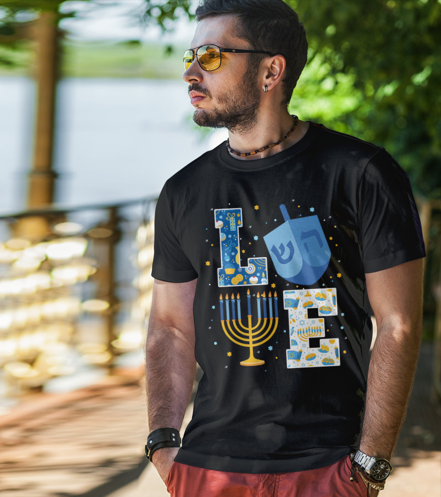 LOVE Hanukkah Dreidel Menorah Chanukah T-Shirt