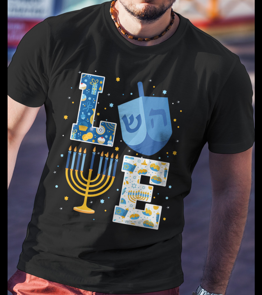 LOVE Hanukkah Dreidel Menorah Chanukah T-Shirt