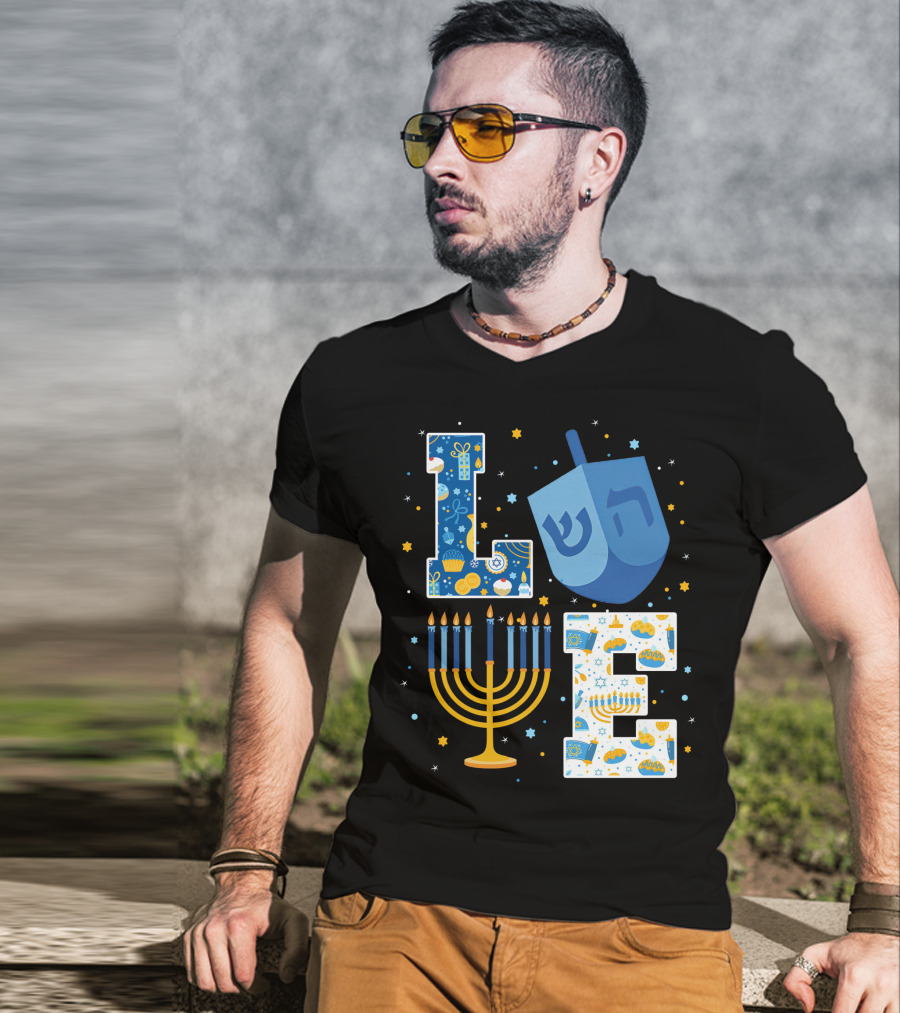 LOVE Hanukkah Dreidel Menorah Chanukah T-Shirt