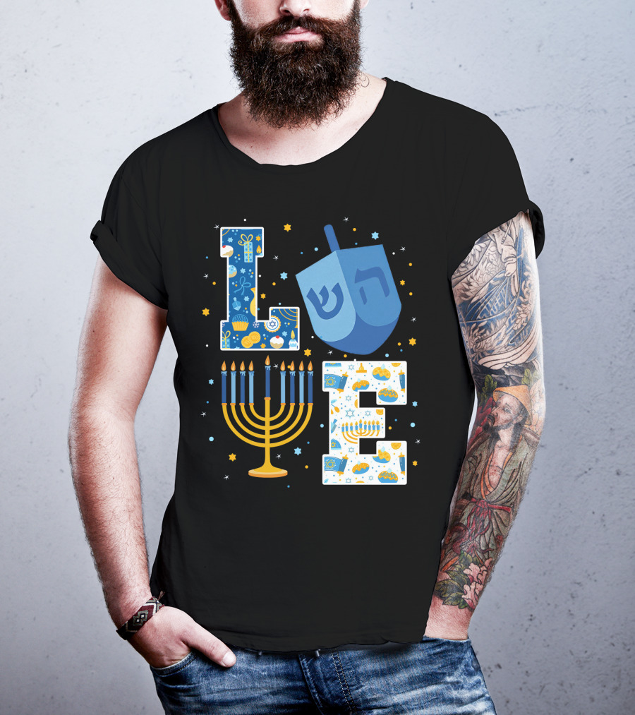 LOVE Hanukkah Dreidel Menorah Chanukah T-Shirt