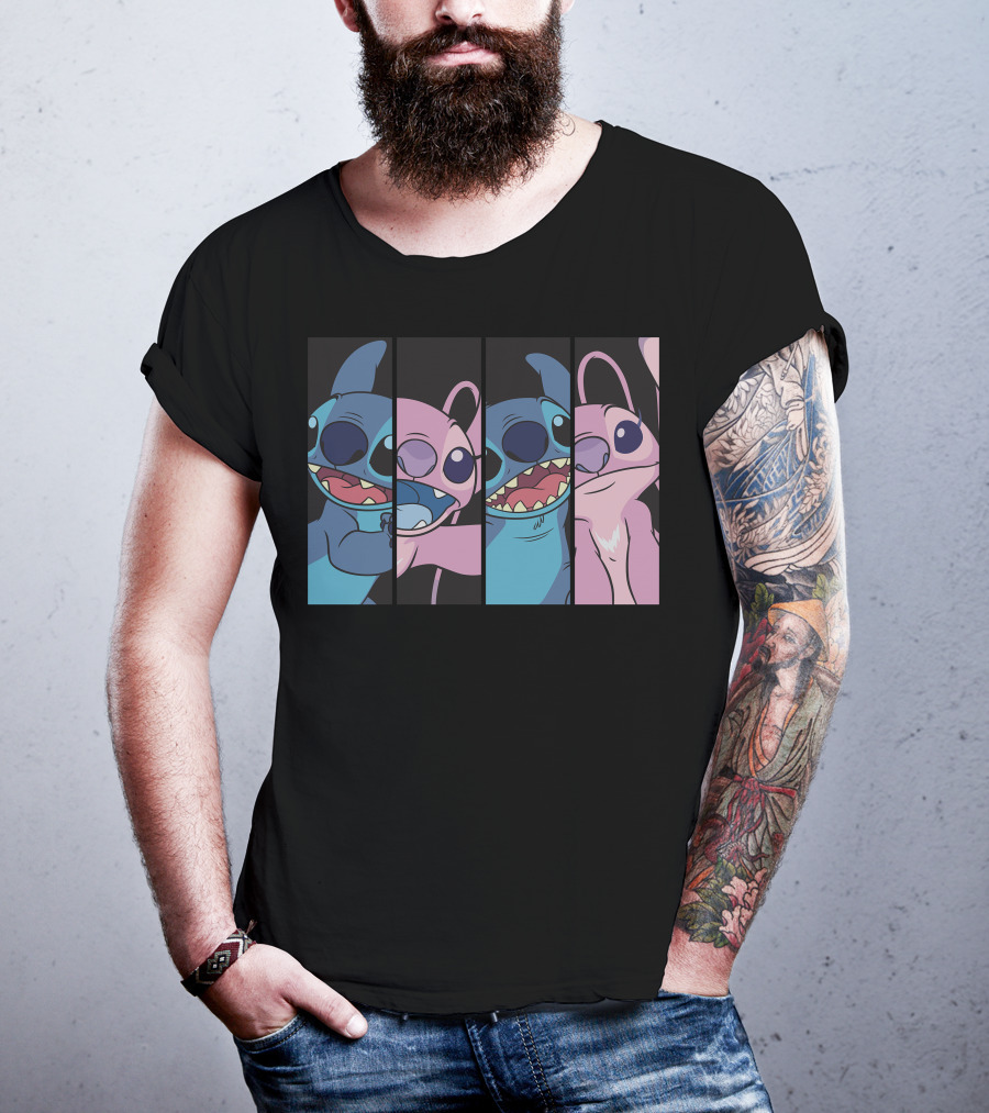 Disney Lilo And Stitch Boxed Faces Patchwork Characters T-Shirt