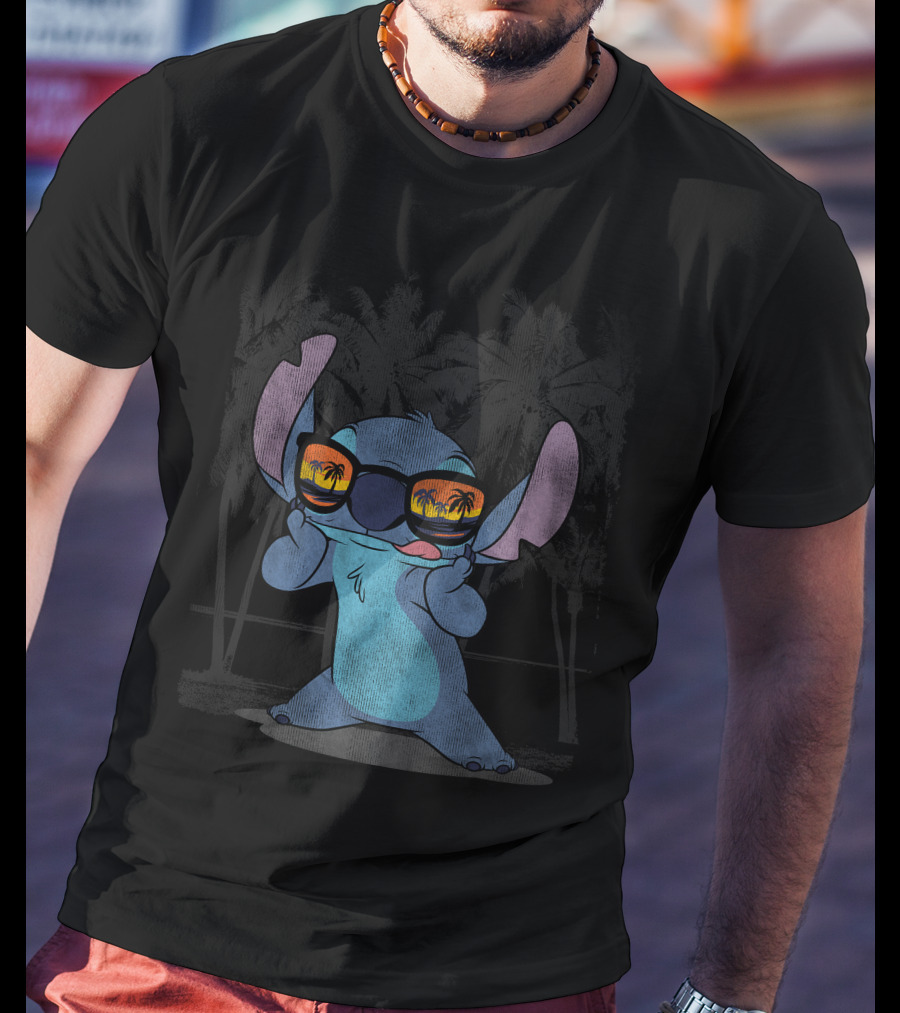 Stitch With Sunglasses Palm Trees Lilo And Stitch Hawaii Disney T-Shirt