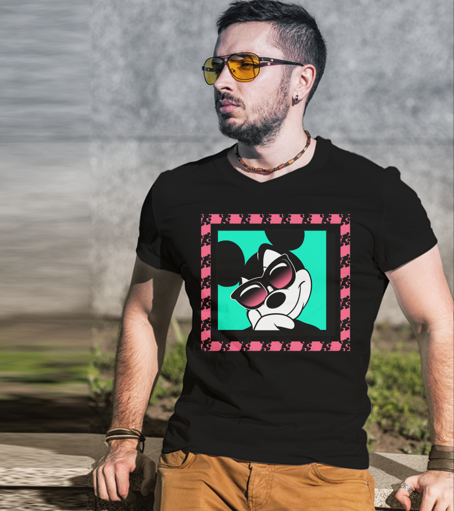 Mickey Mouse Cool Shades Neon Border T-Shirt