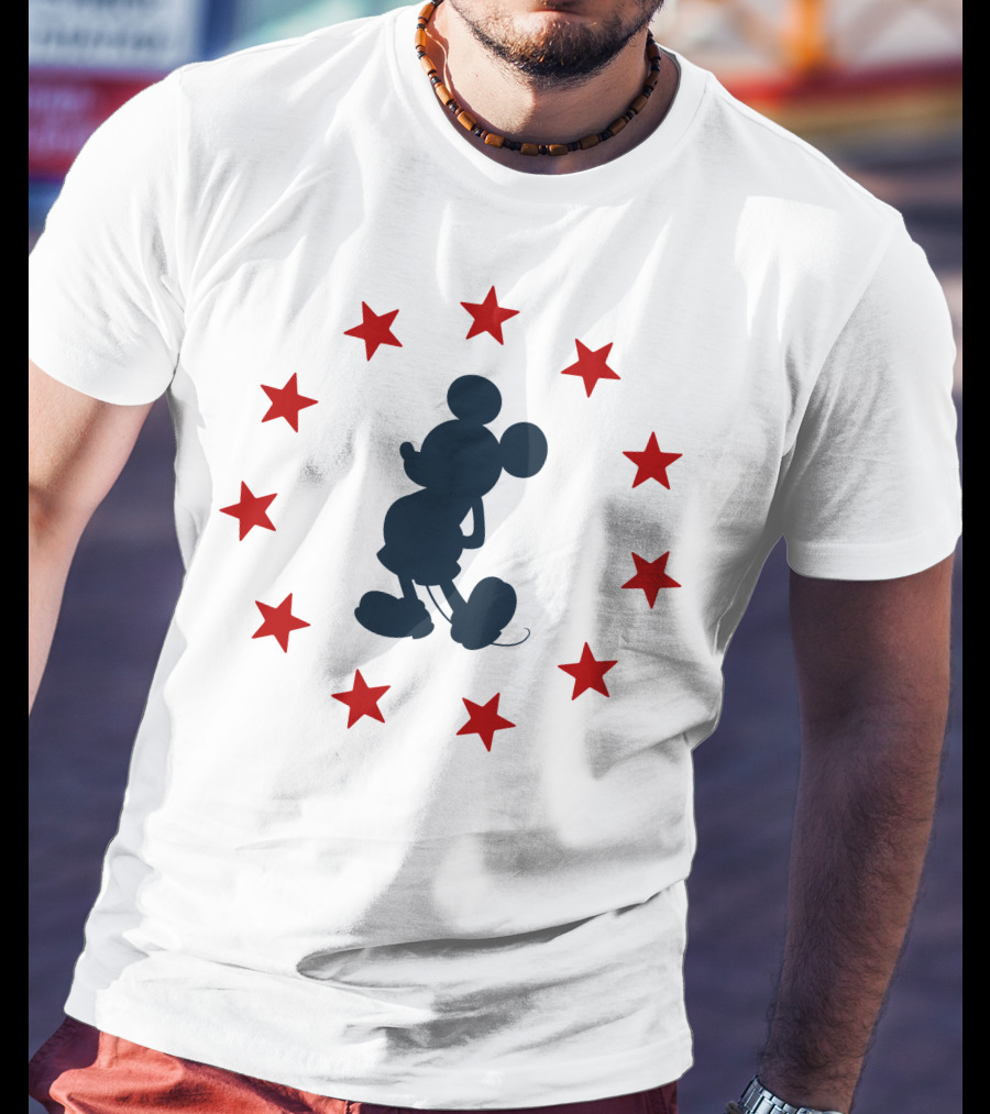 Disney Mickey Mouse Silhouette With Patriotic Red Stars T-Shirt