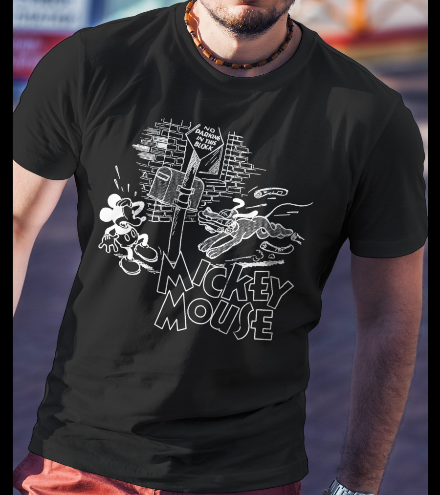 Mickey Mouse Street Comic No Parking Sign T-Shirt