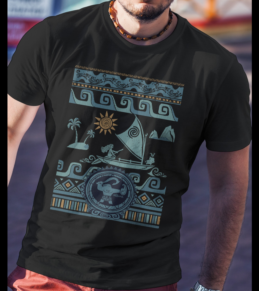 Disney Moana Boat Waves Maui Ugly Xmas T-Shirt