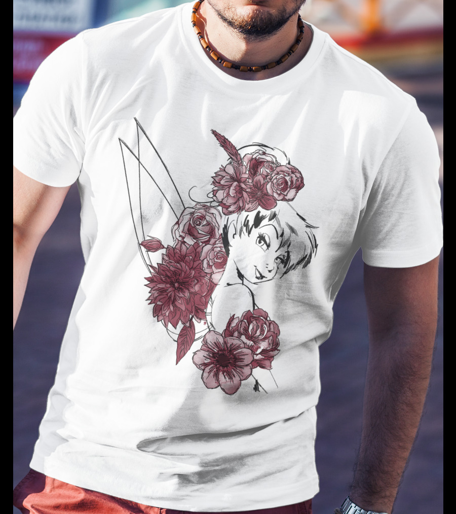 Disney Peter Pan Tinkerbell Red Floral Outline T-Shirt