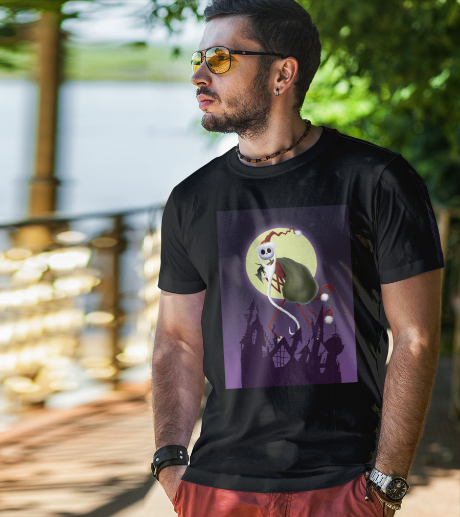 Disney Skellington Claus Jack Skellington Santa Christmas Moon T-Shirt