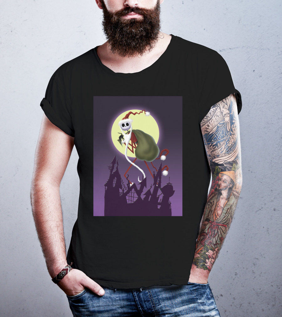 Disney Skellington Claus Jack Skellington Santa Christmas Moon T-Shirt