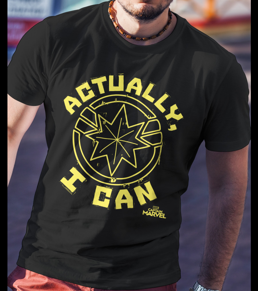 Captain Marvel Actually I Can Yellow Starburst T-Shirt