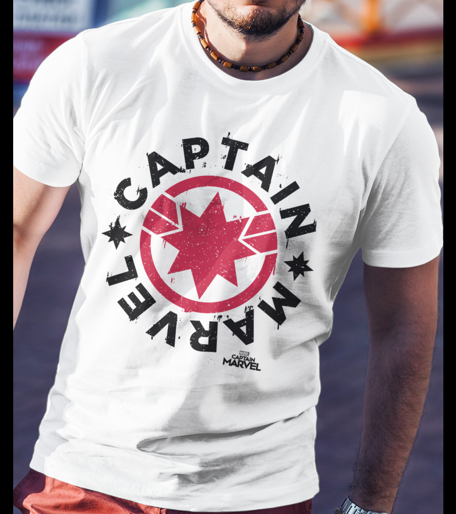 Captain Marvel Red Circle Star Emblem Distressed T-Shirt