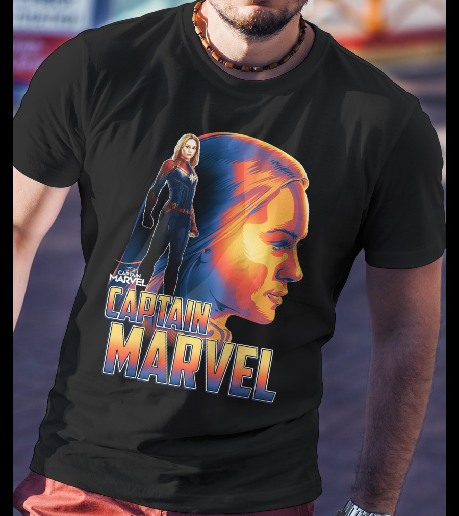 Captain Marvel Heroic Sunset Profile T-Shirt