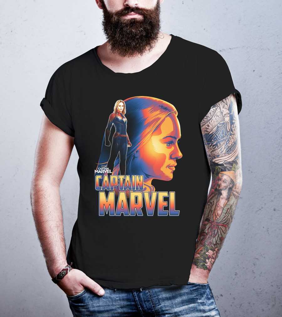 Captain Marvel Heroic Sunset Profile T-Shirt