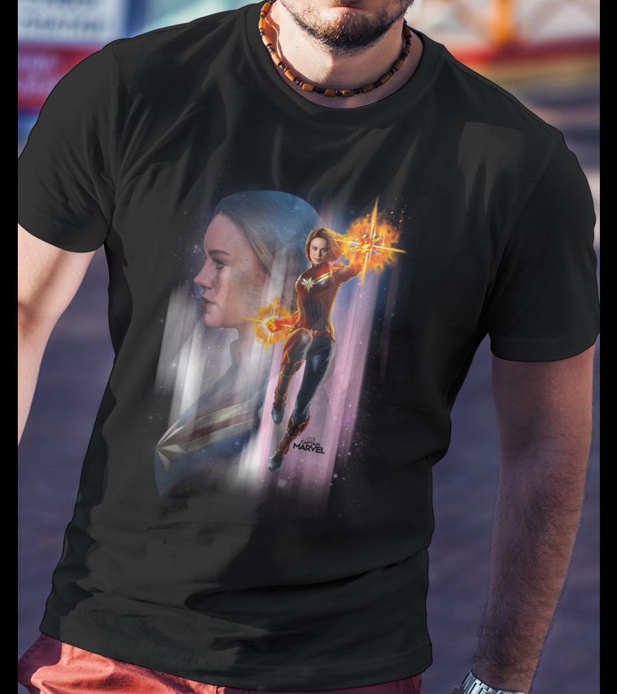 Captain Marvel Energy-Powered Heroic Flight In Space Adventure T-Shirt
