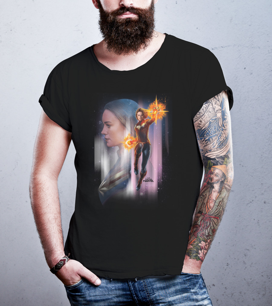 Captain Marvel Energy-Powered Heroic Flight In Space Adventure T-Shirt