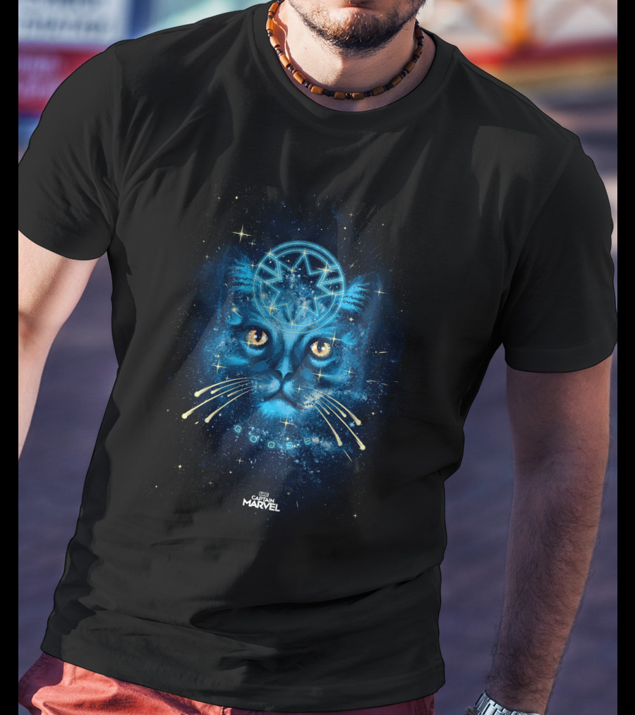 Captain Marvel Goose Cat Starry Blue Cosmic T-Shirt
