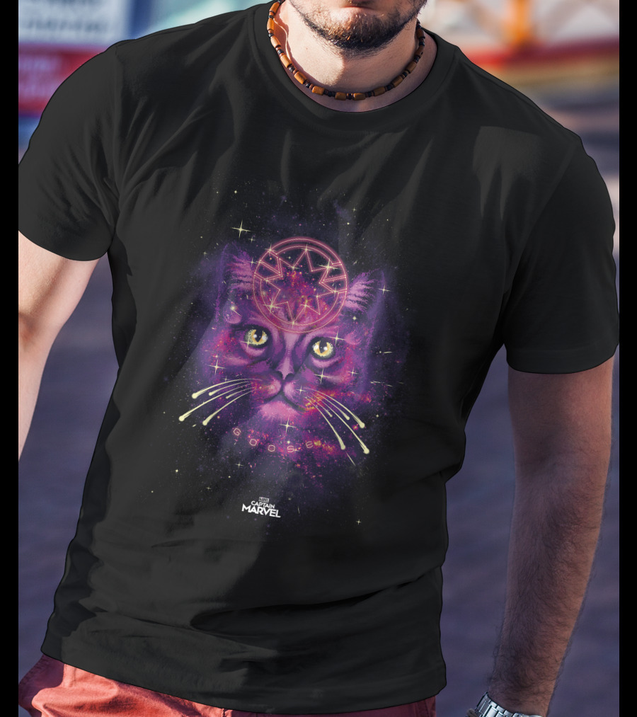 Captain Marvel Goose Cat Pink Galaxy Cosmic Starry T-Shirt