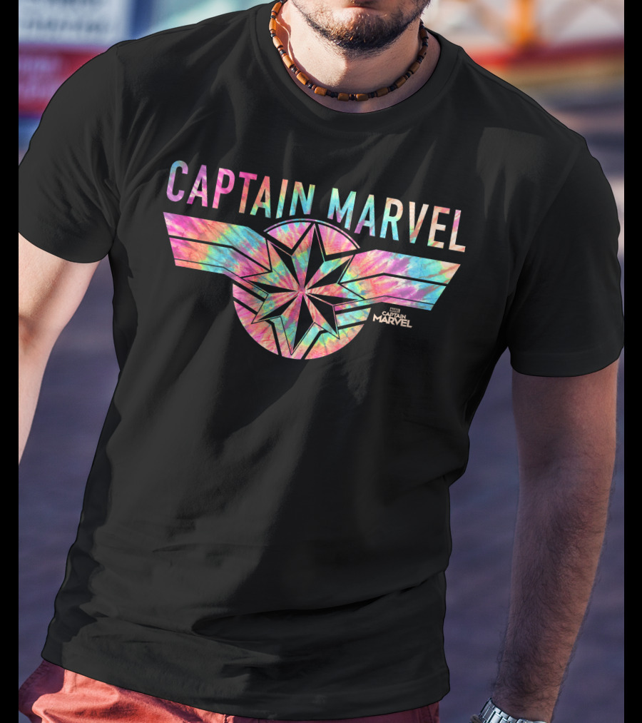 Captain Marvel Star Emblem Tie Dye Banner T-Shirt