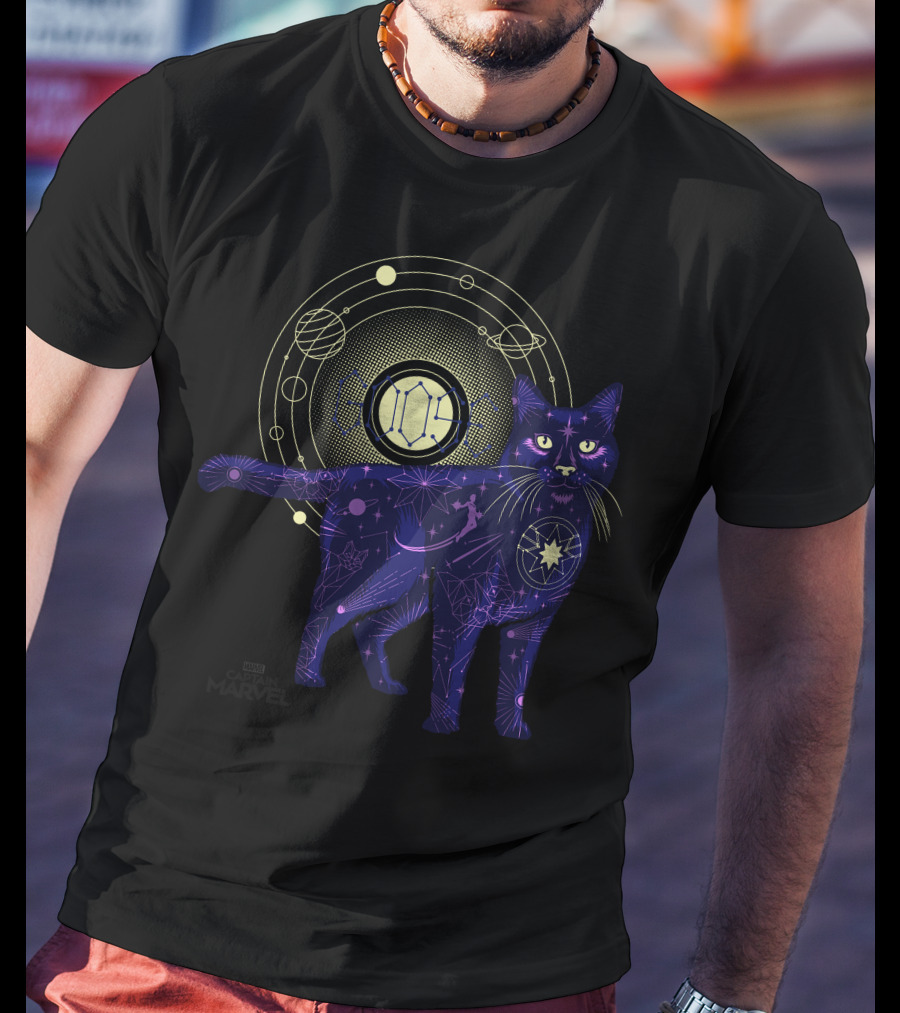 Captain Marvel Movie Goose Cat Geometric Galaxy T-Shirt