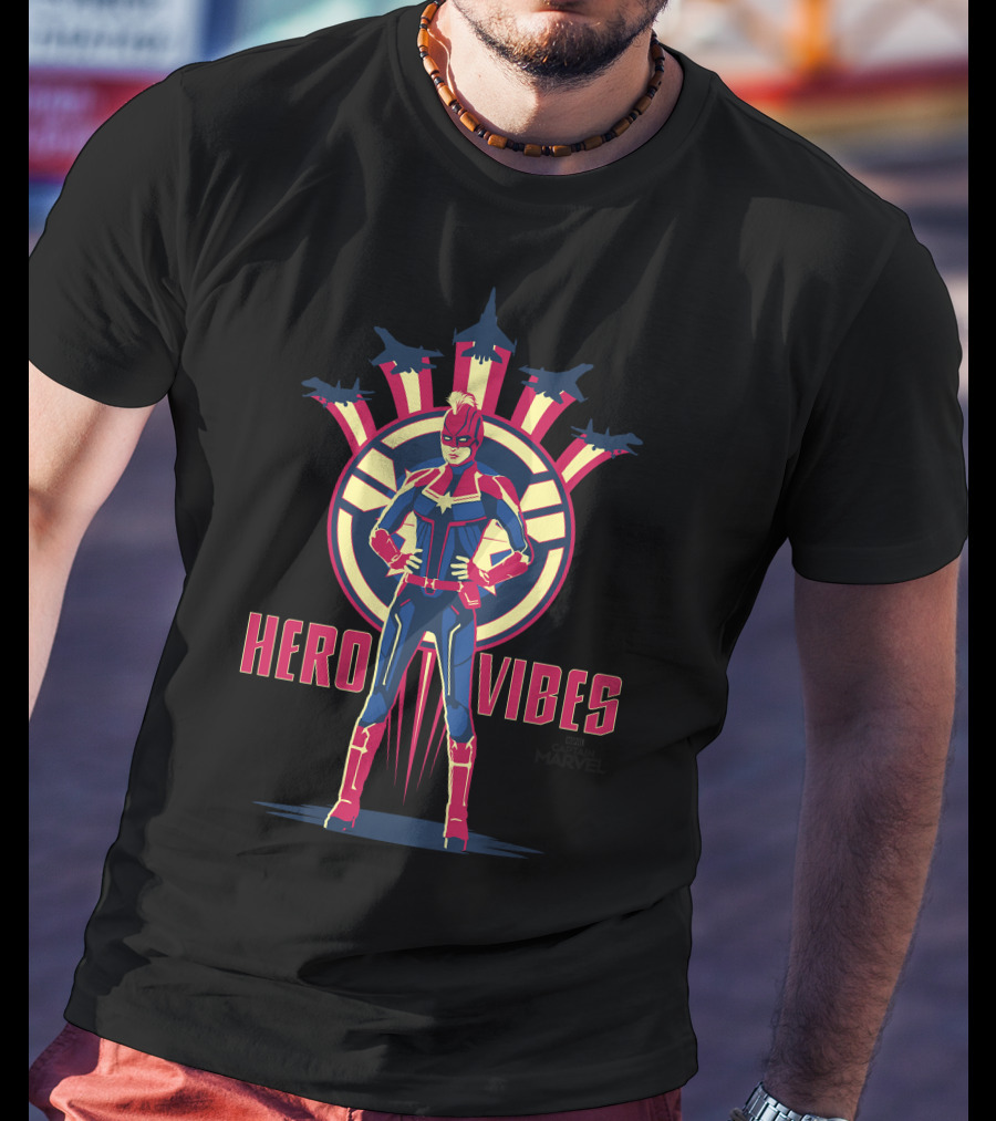 Captain Marvel Hero Vibes With Planes And Iconic Emblem T-Shirt