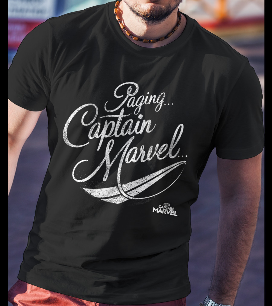 Paging Captain Marvel Distressed Cursive Marvel T-Shirt