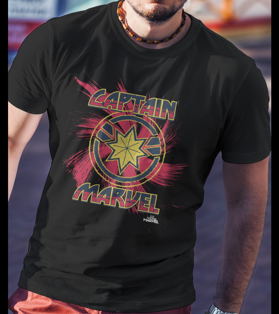 Captain Marvel Starburst Spiral Paint Splatter Marvel T-Shirt